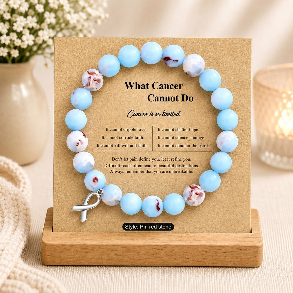 Inspirational Beaded Cancer Survivor Breast Unisex Gift bracelet Pin Red Stone